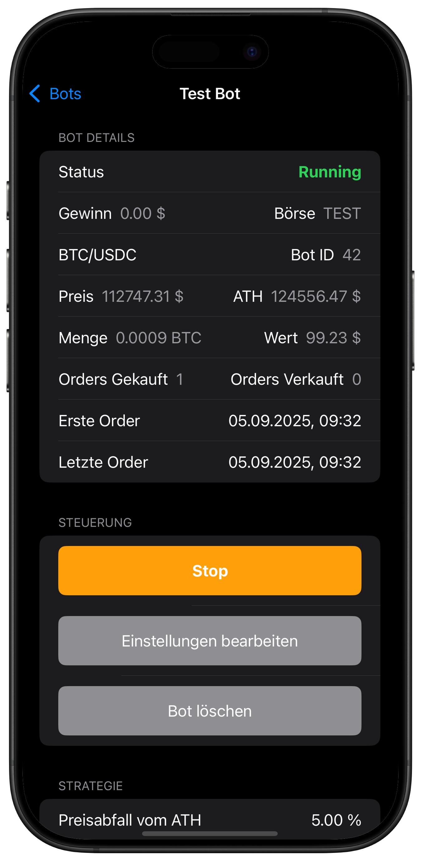 Screenshot: Bot Detail View with Edit Button