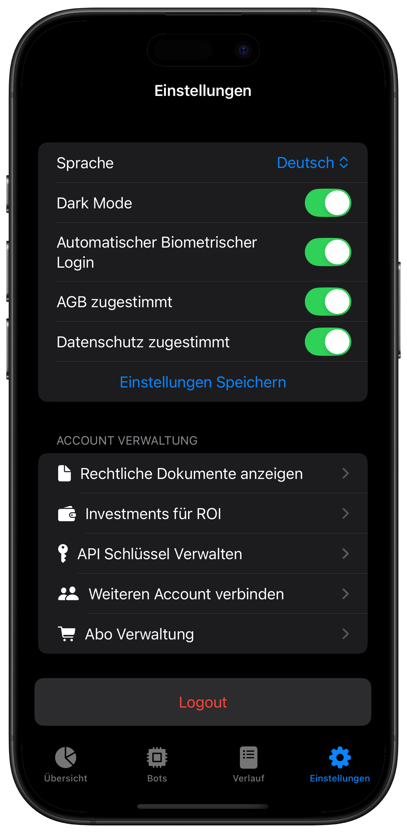 Screenshot: Navigation zu den Einstellungen