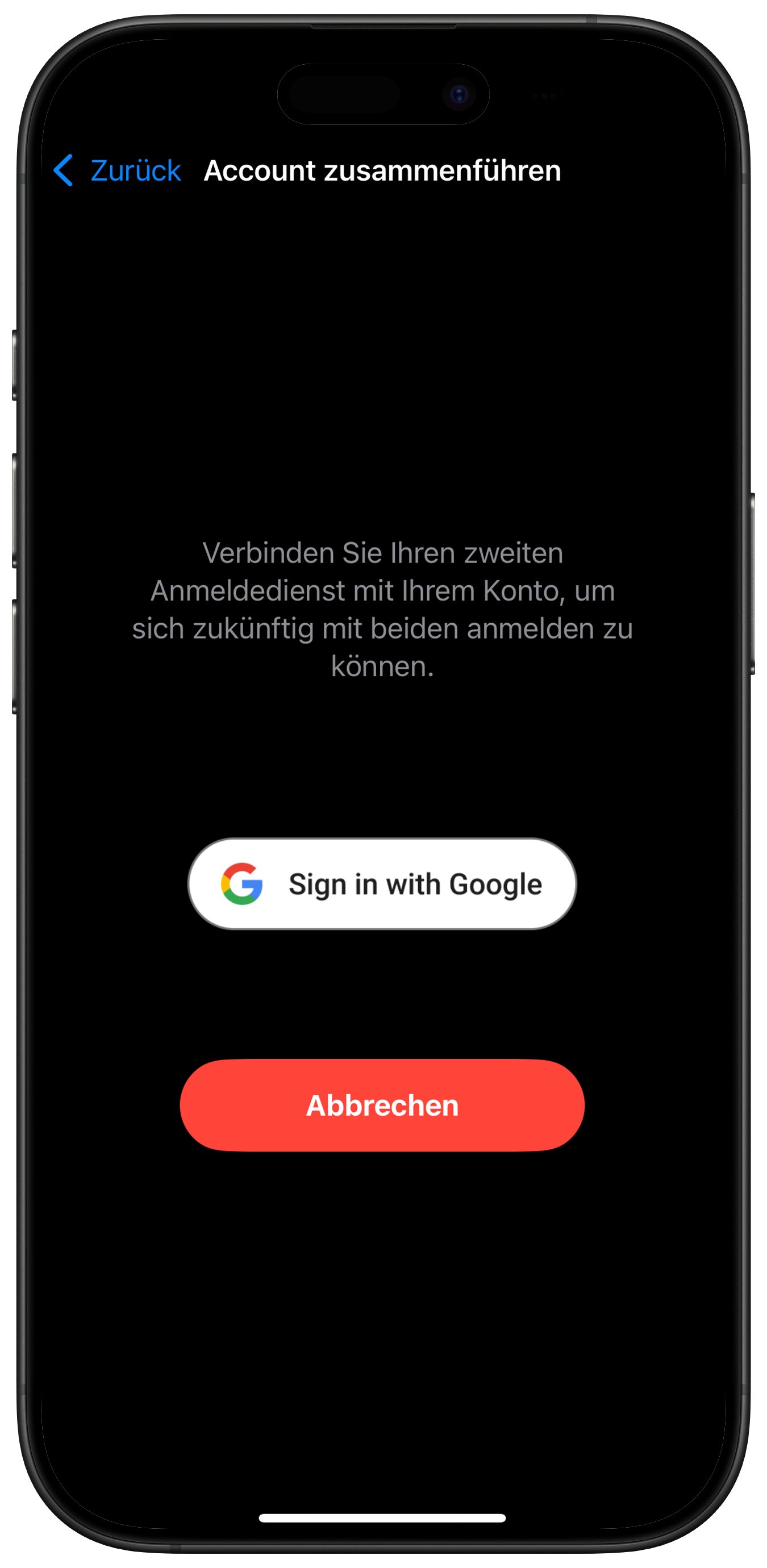 Screenshot: Weiteren Account verbinden
