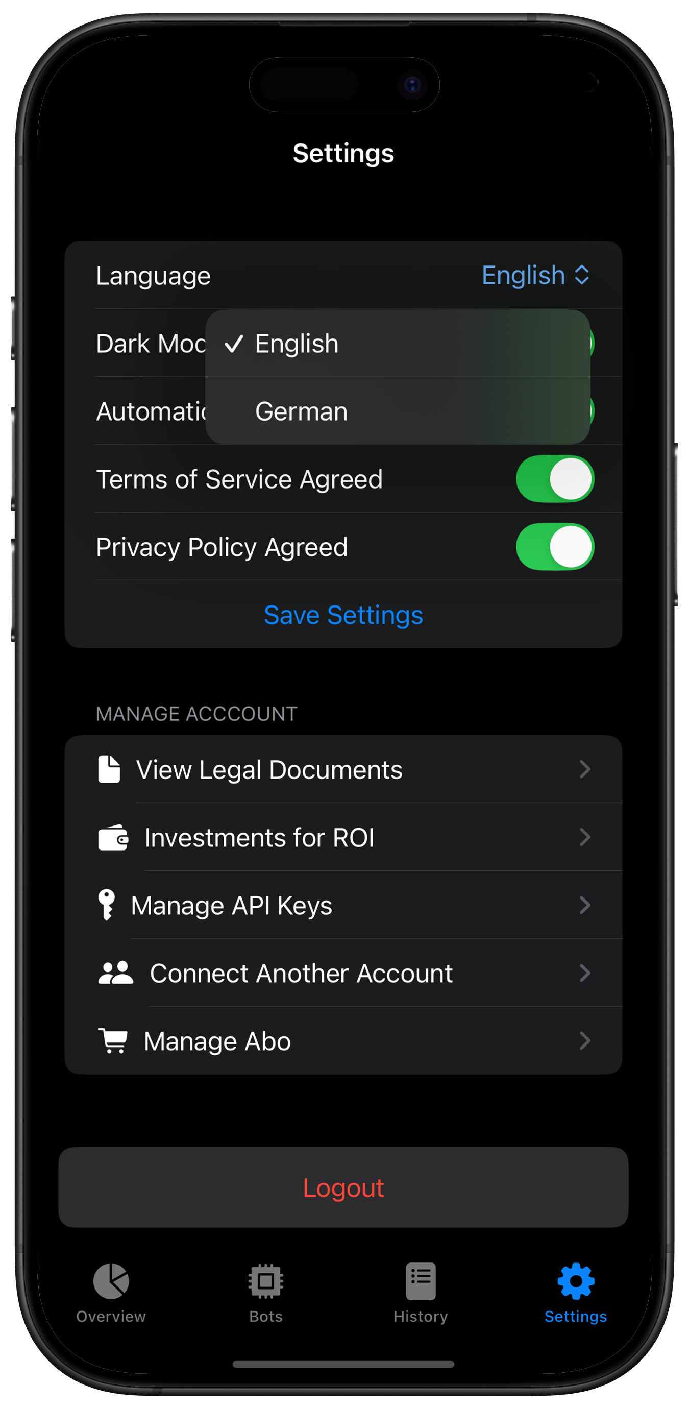 Screenshot: Select Language
